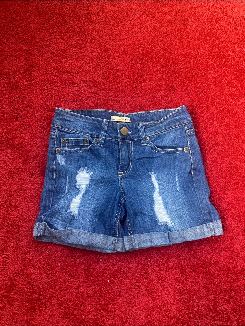 2.1 Denim Distressed Rolled Cuff Jean Shorts - Blue Size 24